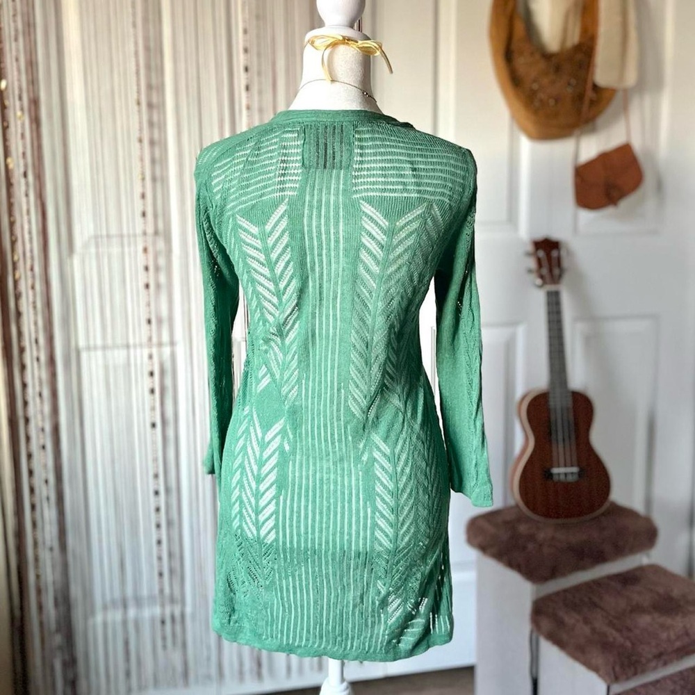 guinevere green open knit long cardigan - Picture 4 of 5
